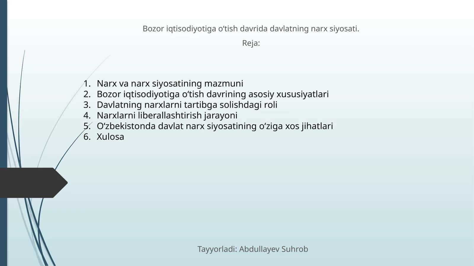 Bozor iqtisodiyotiga oʻtish davrida davlatning narx siyosati 1