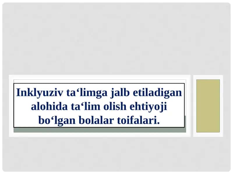 Inklyuziv ta‘limga jalb etiladigan alohida ta‘lim olish ehtiyoji bo‘lgan bolalar toifalari 1