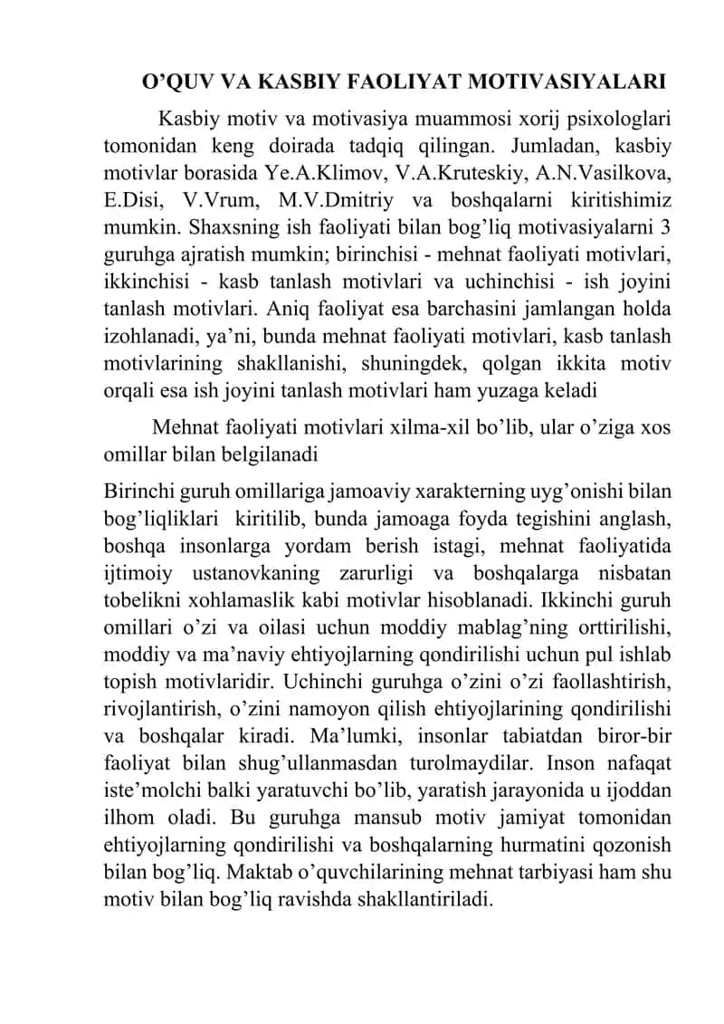 kasbiy va oʻqish mativatsiyasi 1
