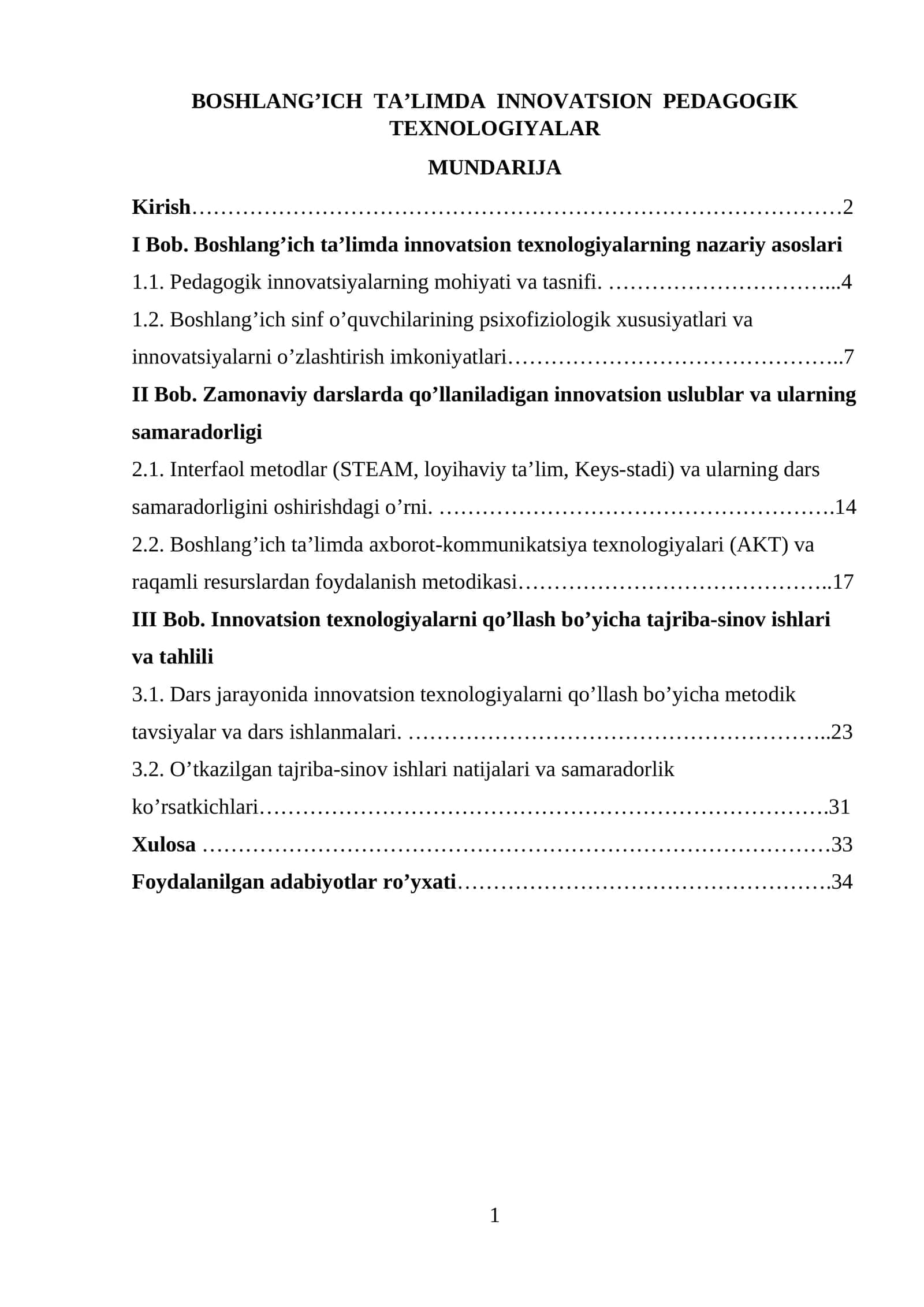 BOSHLANG’ICH TA’LIMDA INNOVATSION PEDAGOGIK TEXNOLOGIYALAR 1