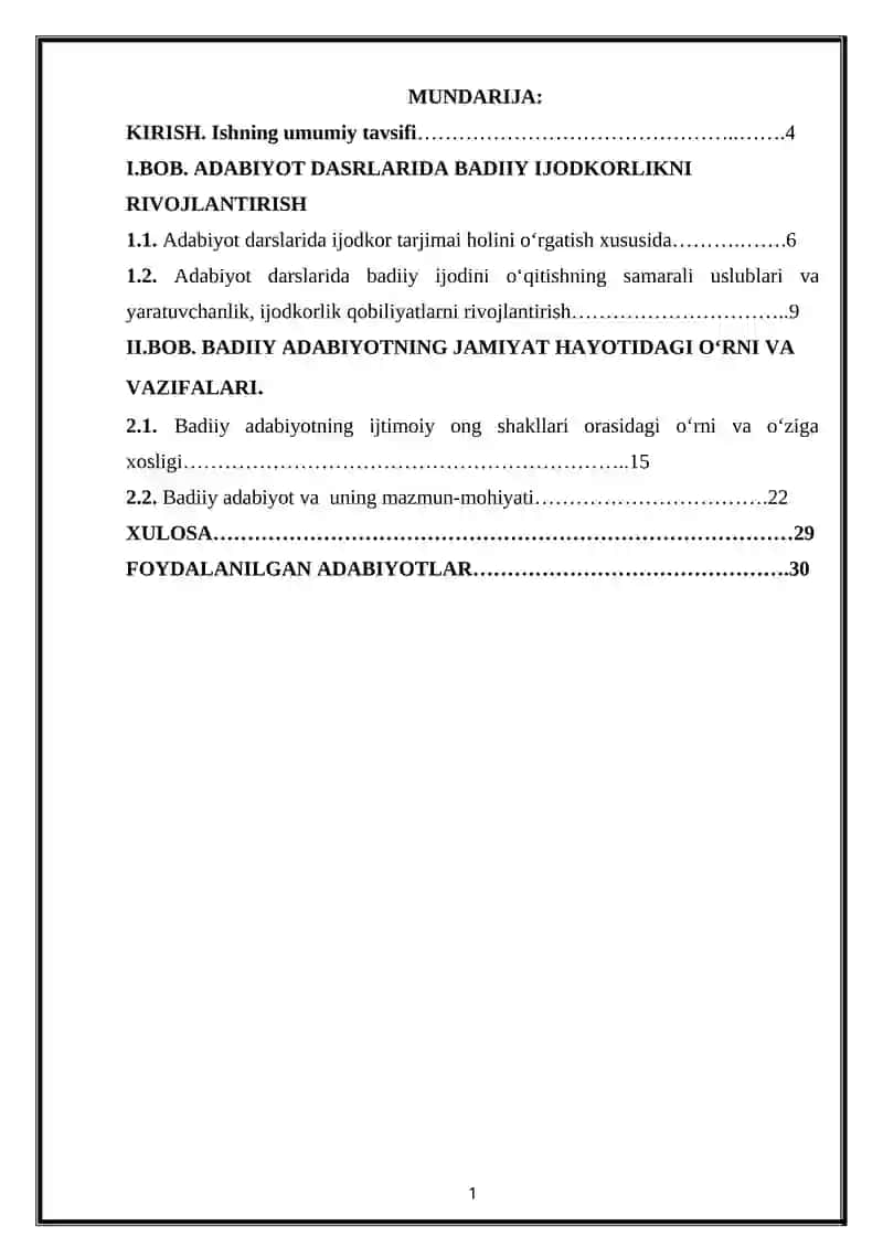 ADABIYOT DASRLARIDA BADIIY IJODKORLIKNI RIVOJLANTIRISH