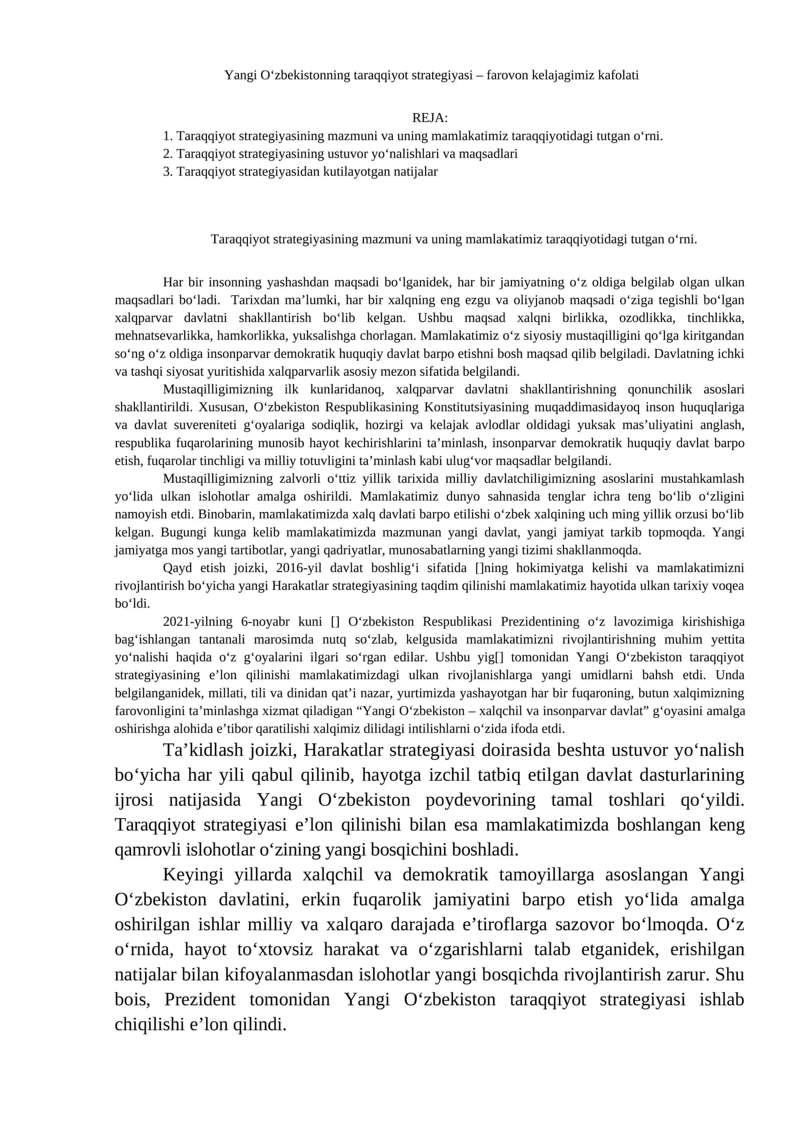 Taraqqiyot strategiyasi – farovon kelajagimiz kafolati 1