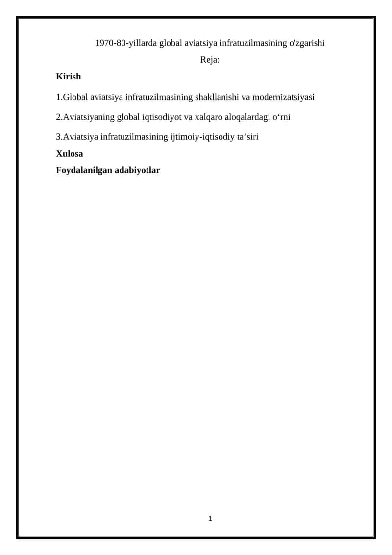 Global aviatsiya infratuzilmasining o'zgarishi 1