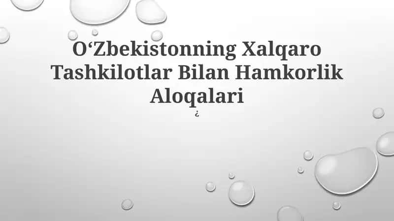 O‘Zbekistonning Xalqaro Tashkilotlar Bilan Hamkorlik Aloqalari 1