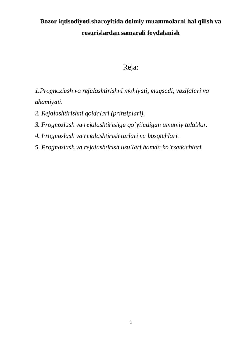 Prognoz va Rejalashtirish 1