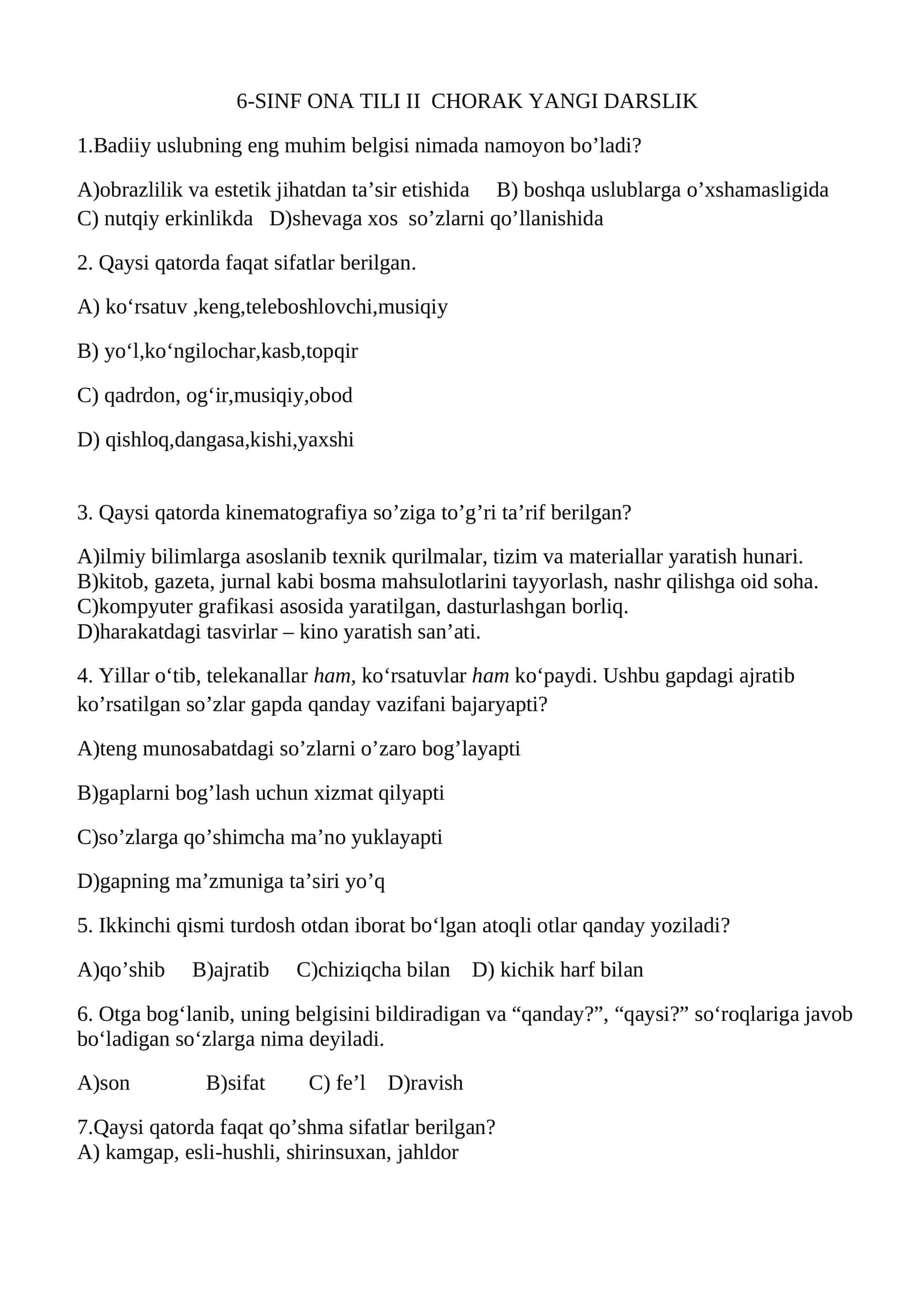 6-SINF ONA TILI II CHORAK YANGI DARSLIK 1