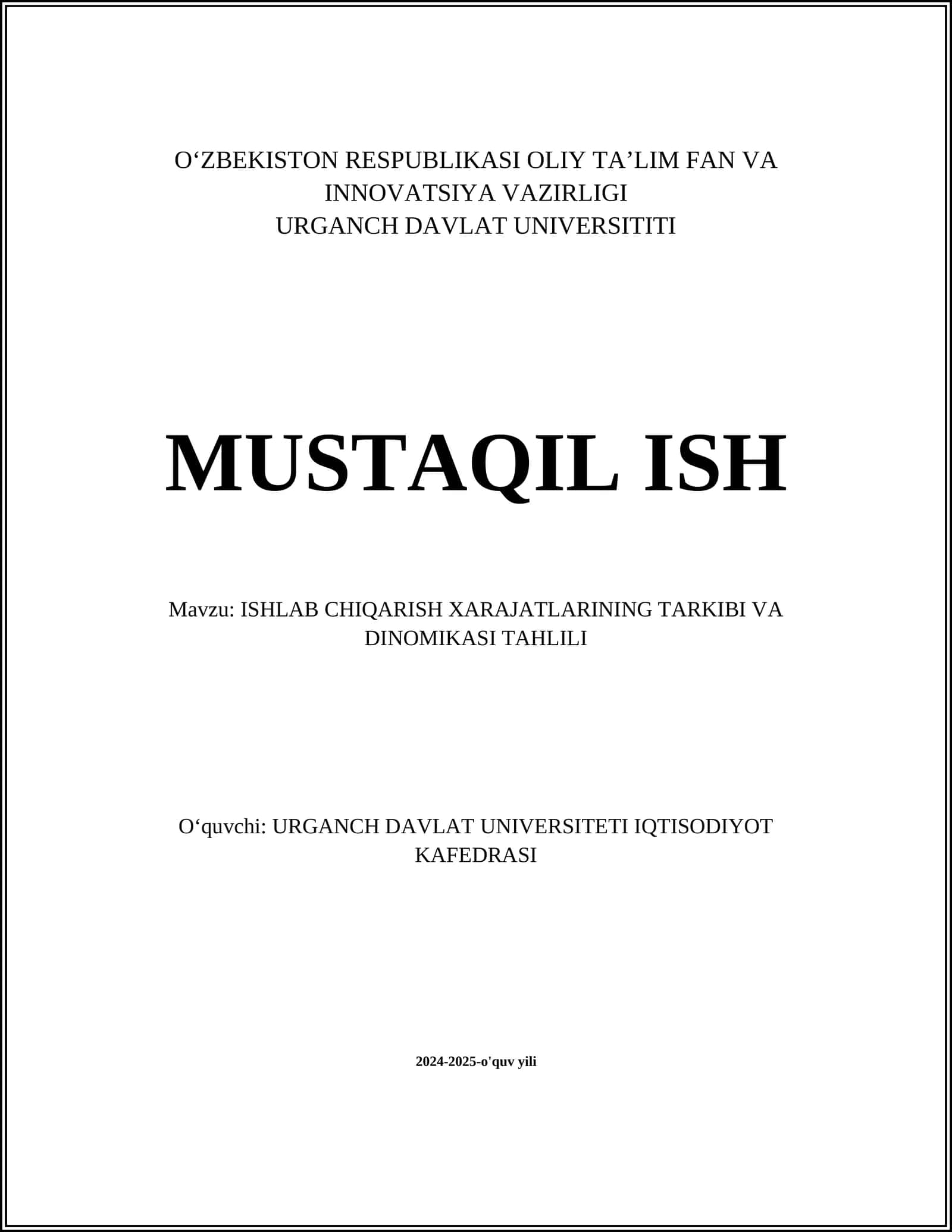 ISHLAB CHIQARISH XARAJATLARINING TARKIBI VA DINOMIKASI TAHLILI 1