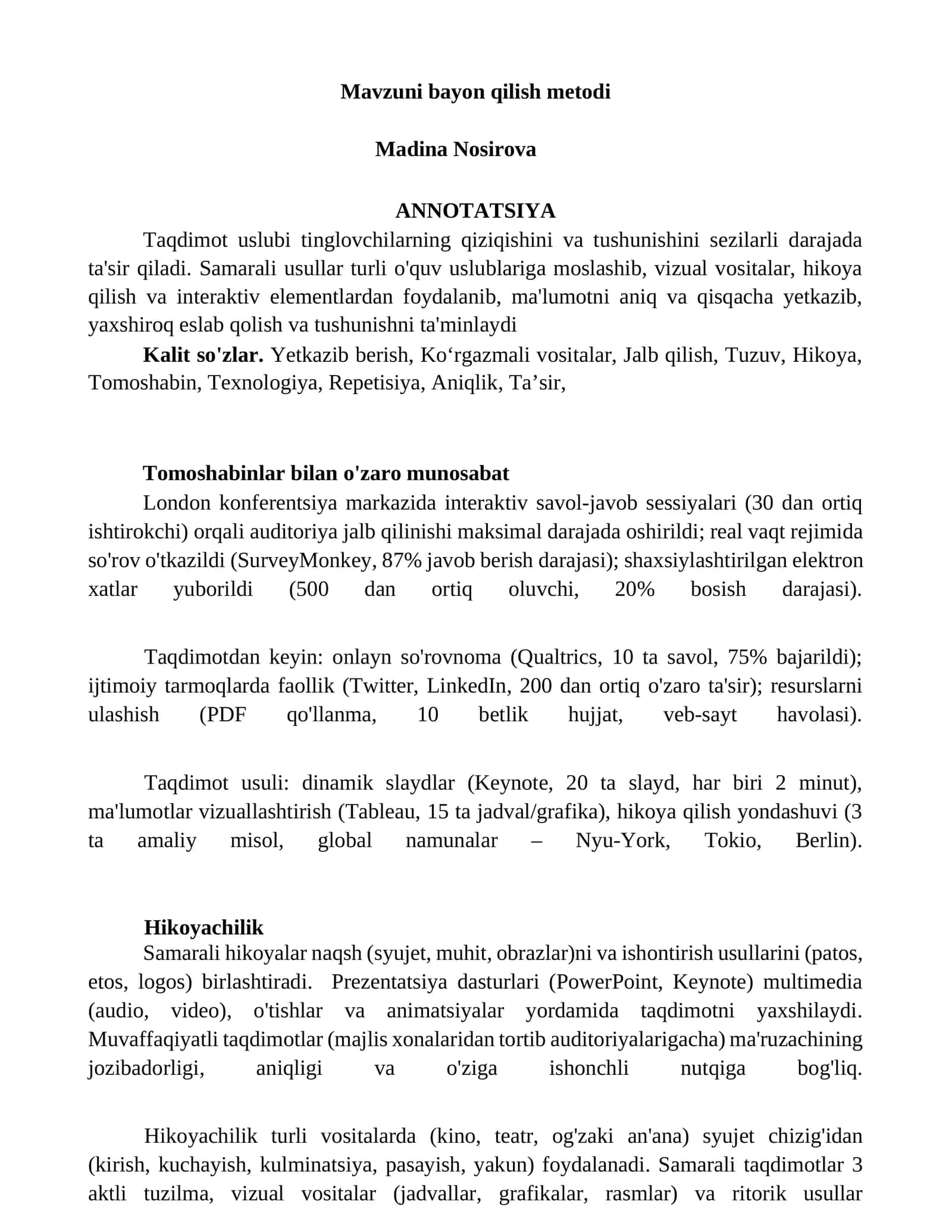 Mavzuni bayon qilish metodi 1
