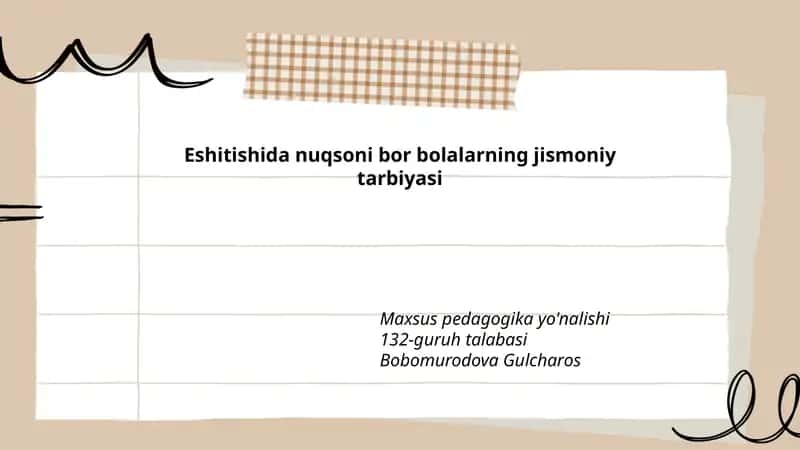 Eshitishida nuqsoni bor bolalarning jismoniy tarbiyasi 1