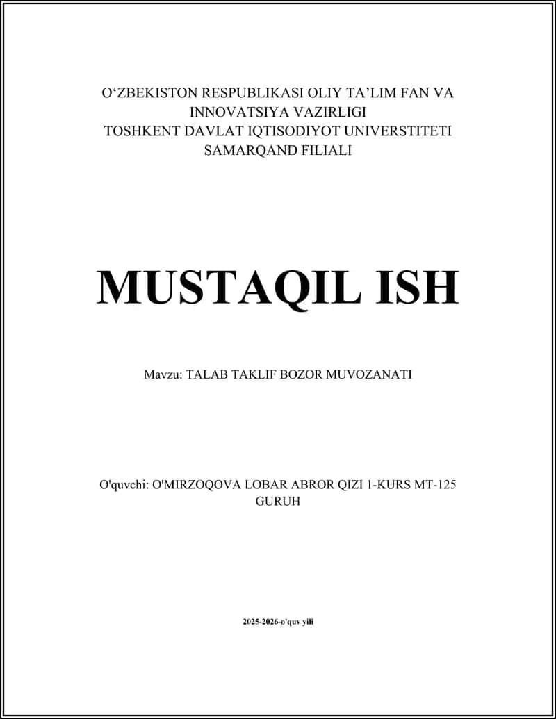 TALAB TAKLIF BOZOR MUVOZANATI 1