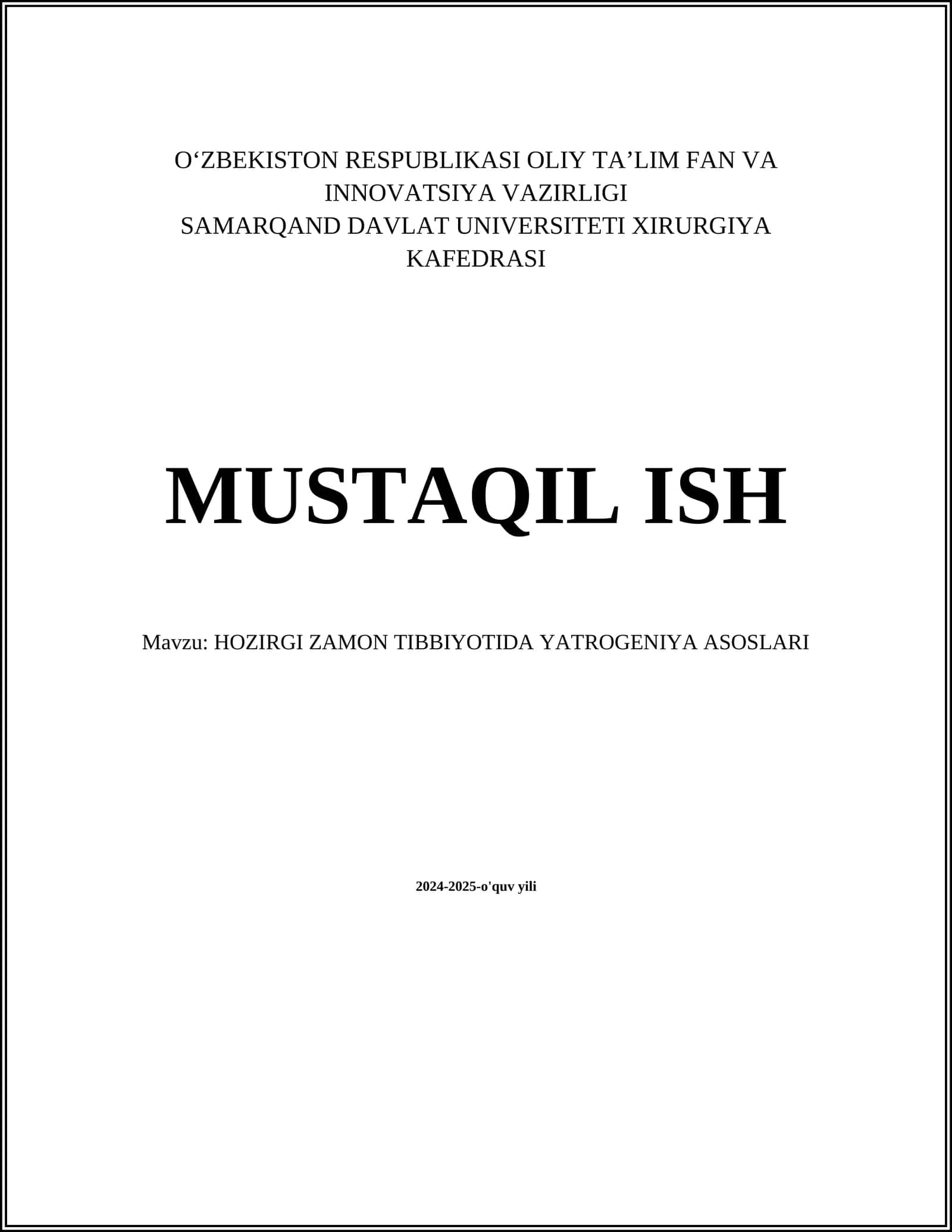 HOZIRGI ZAMON TIBBIYOTIDA YATROGENIYA ASOSLARI 1