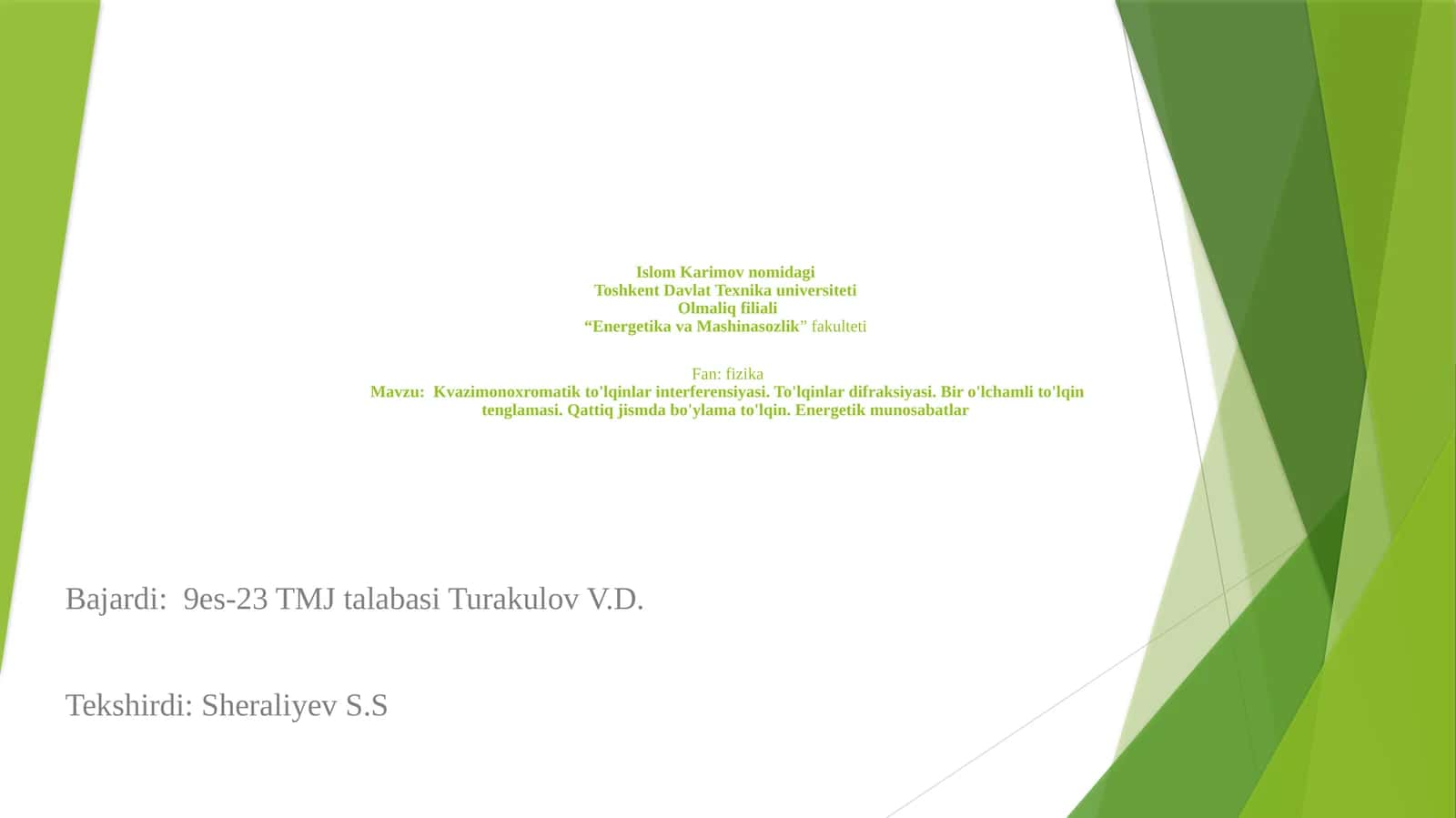 Kvazimonoxromatik to'lqinlar interferensiyasi 1