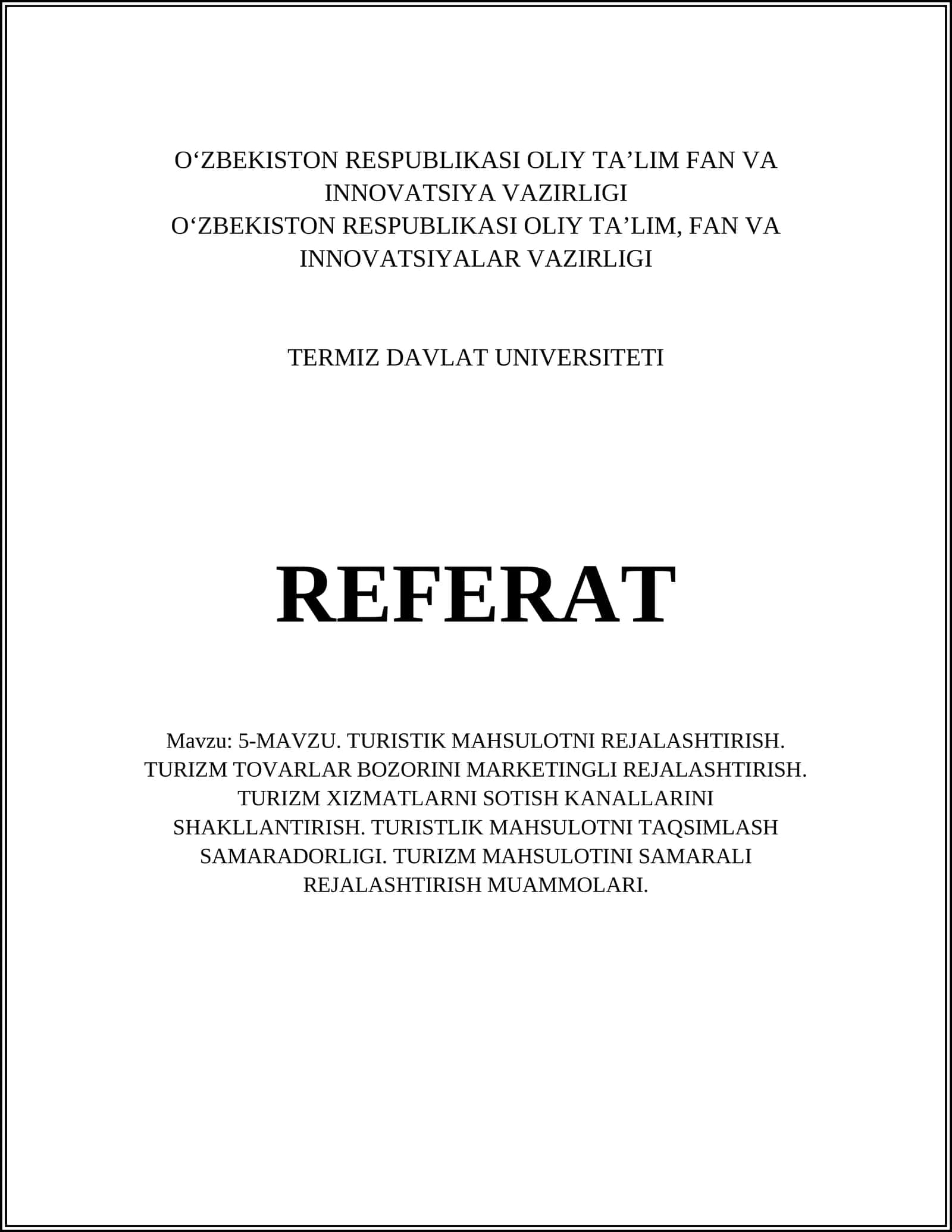 5- TURISTIK MAHSULOTNI REJALASHTIRISH 1