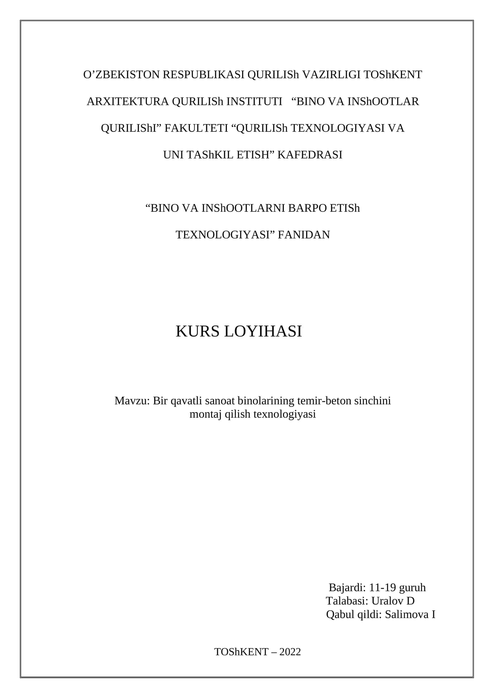 Bir qavatli sanoat binolarining temir-beton sinchini montaj qilish texnologiyasi 1