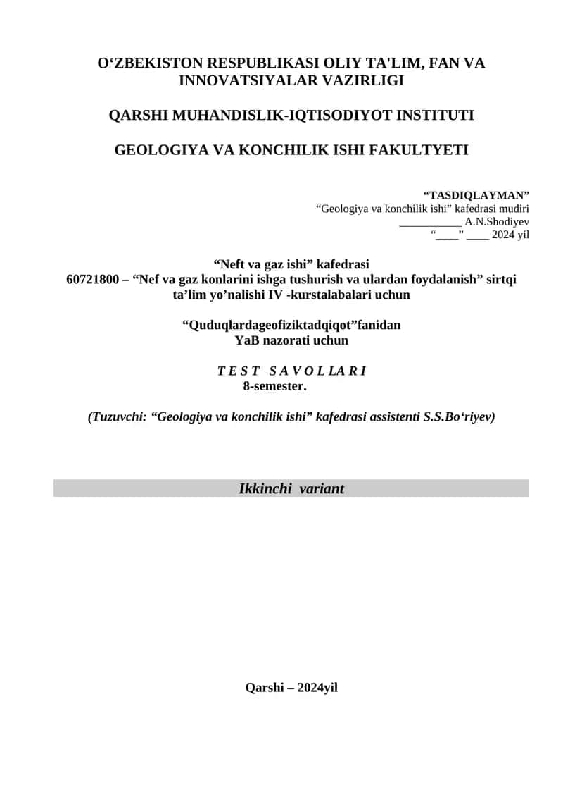 Nef va gaz konlarini ishga tushurish va ulardan foydalanish 1