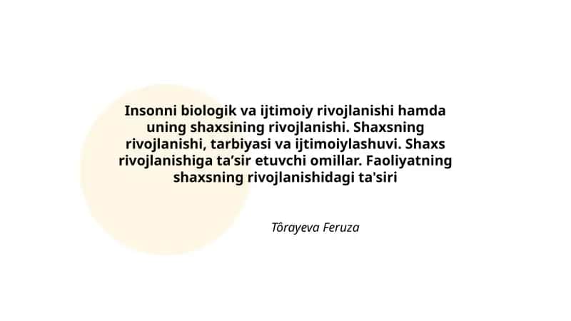 Insonni biologik va ijtimoiy rivojlanishi 1