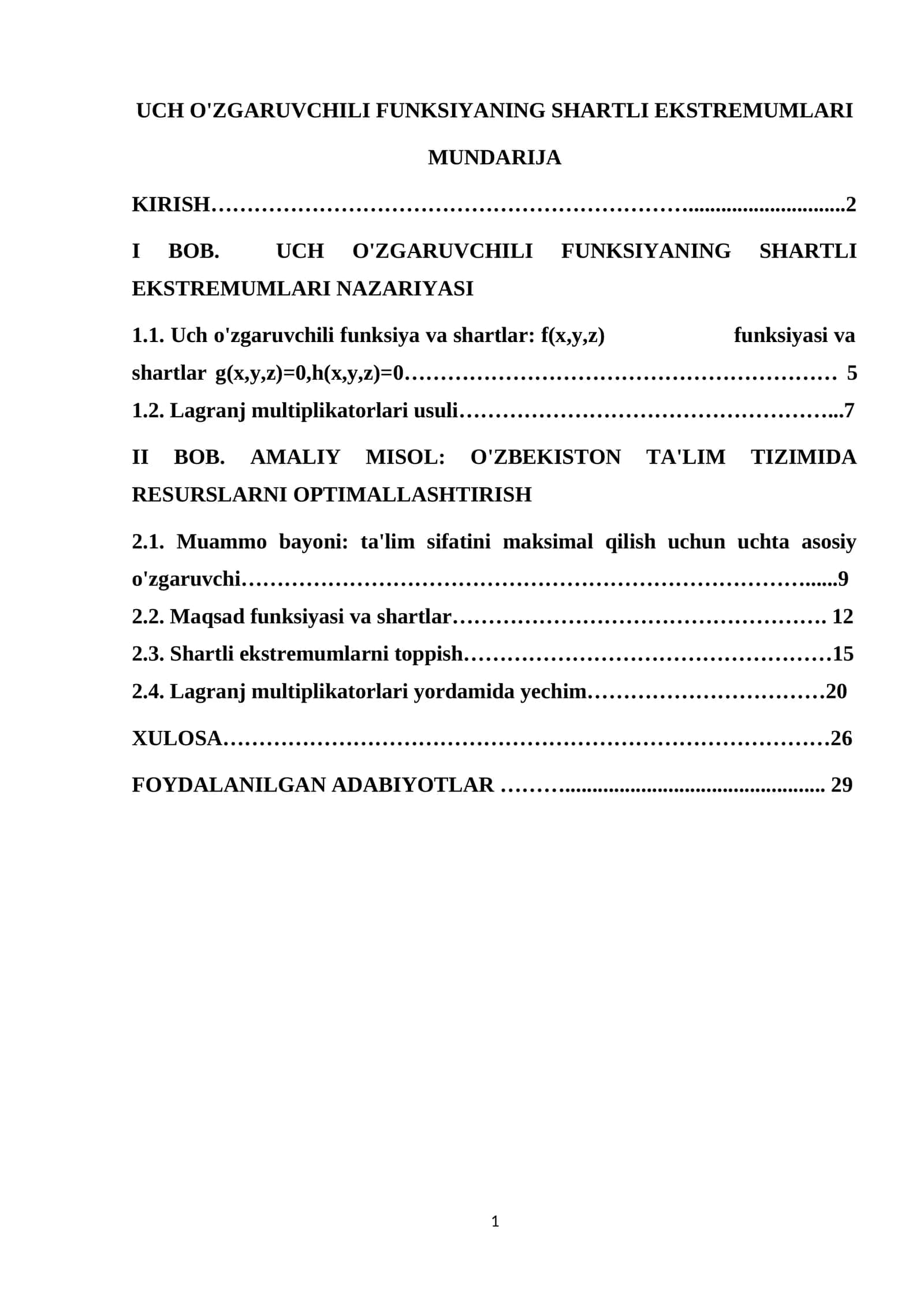 UCH O'ZGARUVCHILI FUNKSIYANING SHARTLI EKSTREMUMLARI 1