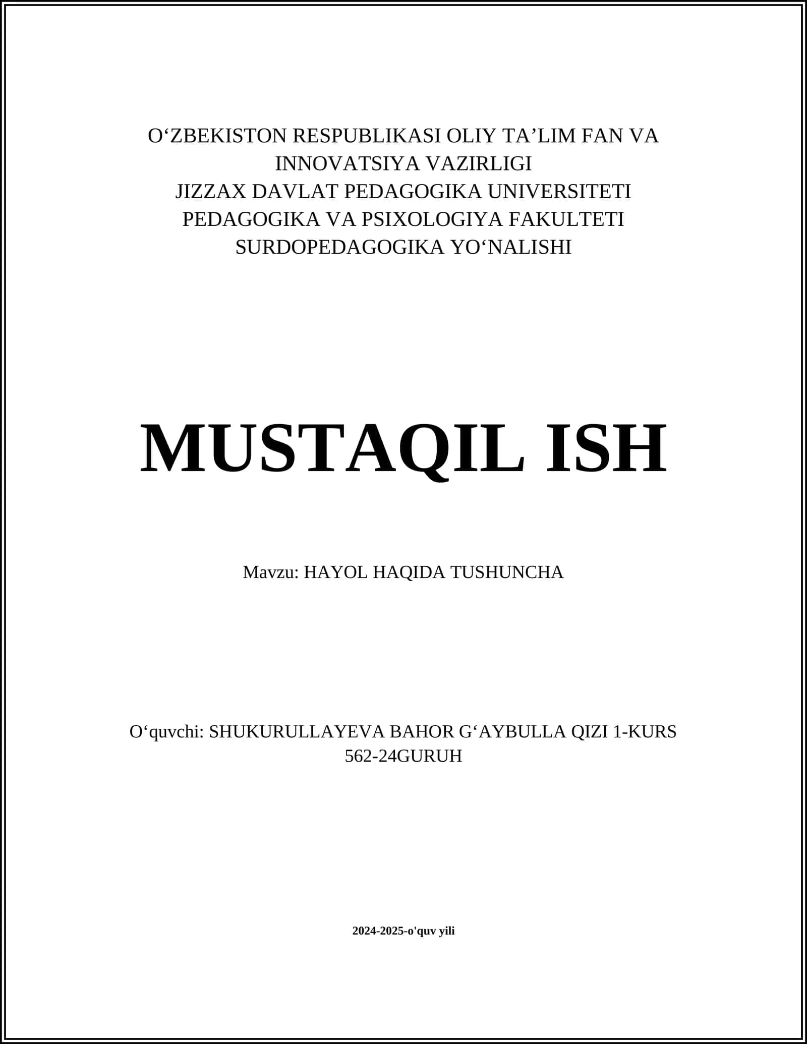 HAYOL HAQIDA TUSHUNCHA 1