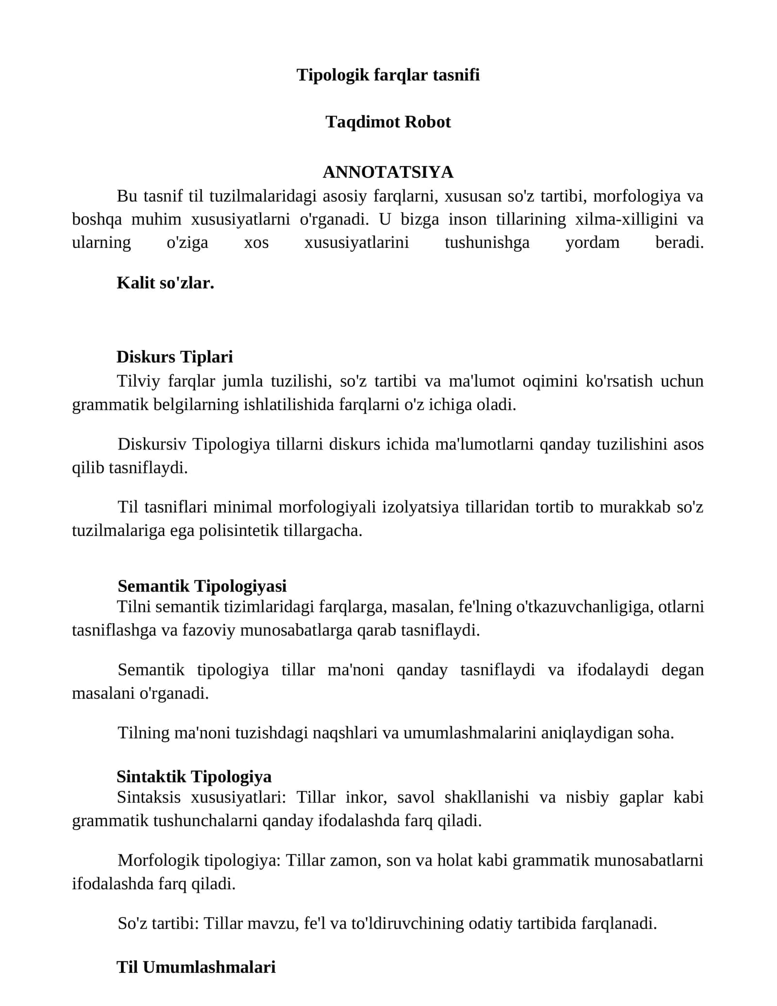 Tipologik farqlar tasnifi 1