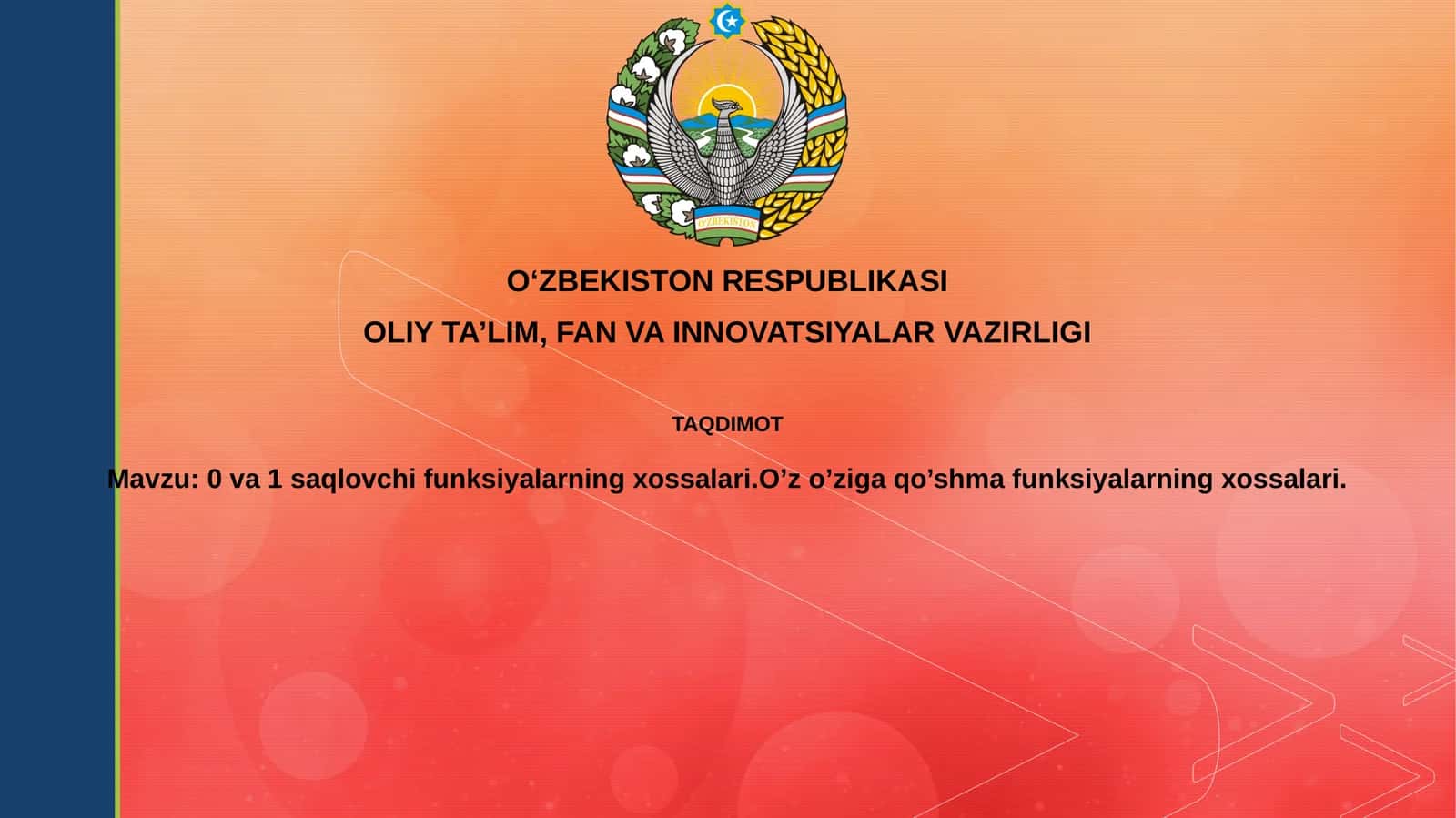 0 va 1 ni saqlaydigan funksiyalarning xossalari 1