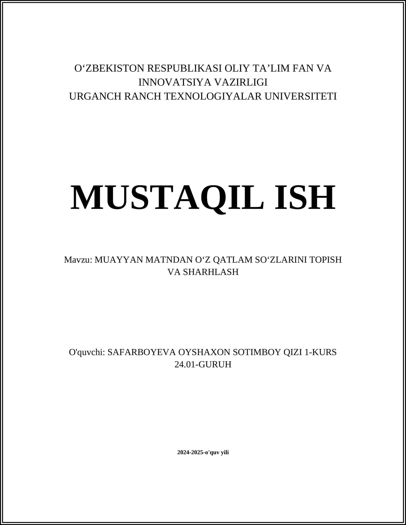 MUAYYAN MATNDAN O‘Z QATLAM SO‘ZLARINI TOPISH VA SHARHLASH 1