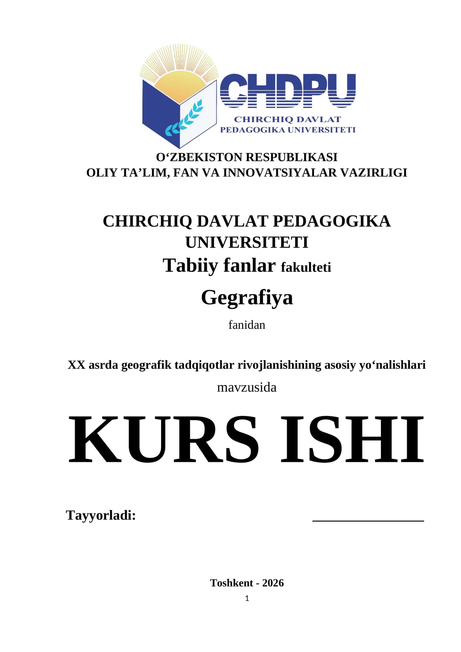 XX asrda geografik tadqiqotlar rivojlanishining asosiy yo‘nalishlari 1