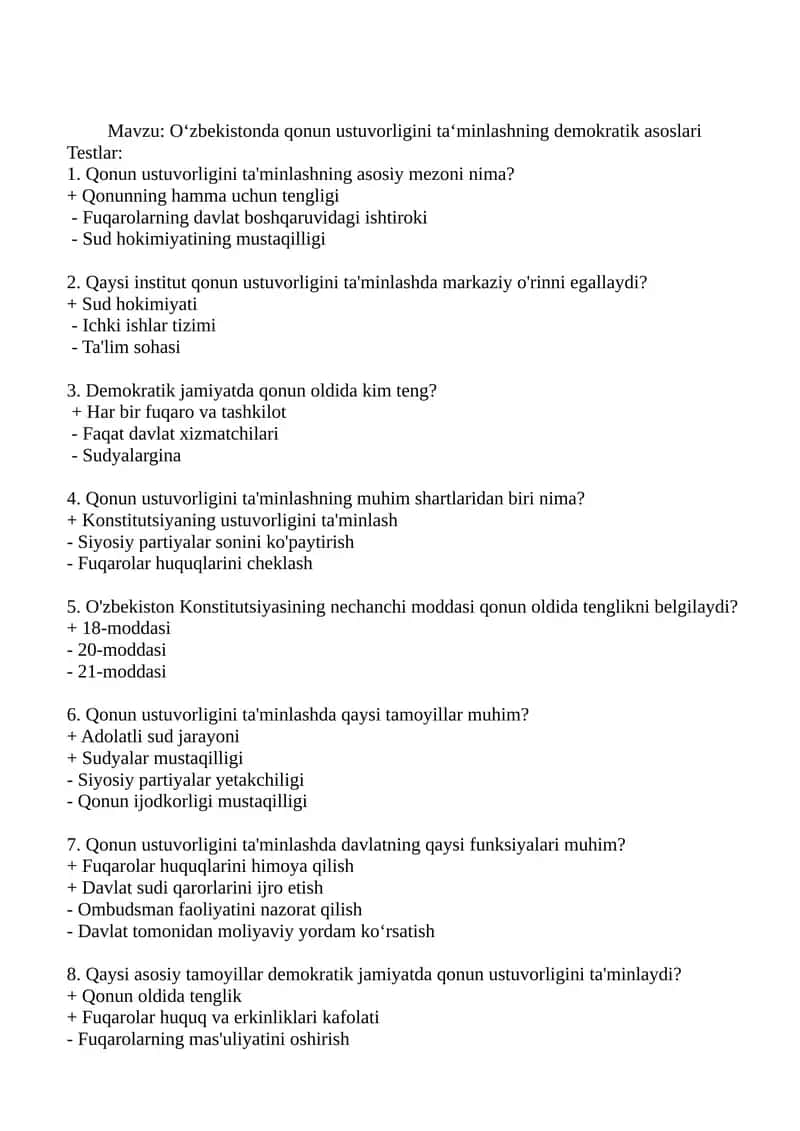 O‘zbekistonda qonun ustuvorligini ta‘minlashning demokratik asoslari 1