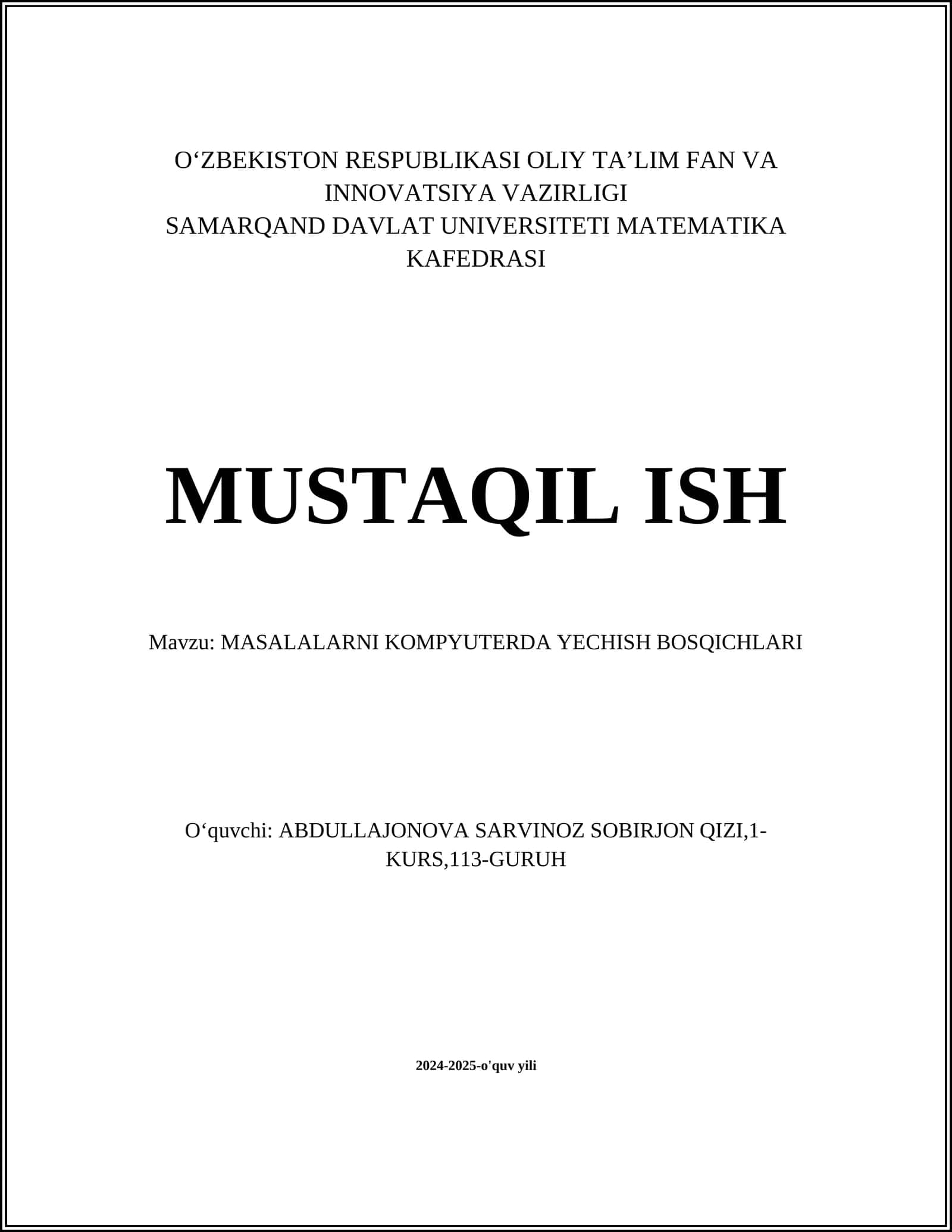 MASALALARNI KOMPYUTERDA YECHISH BOSQICHLARI 1