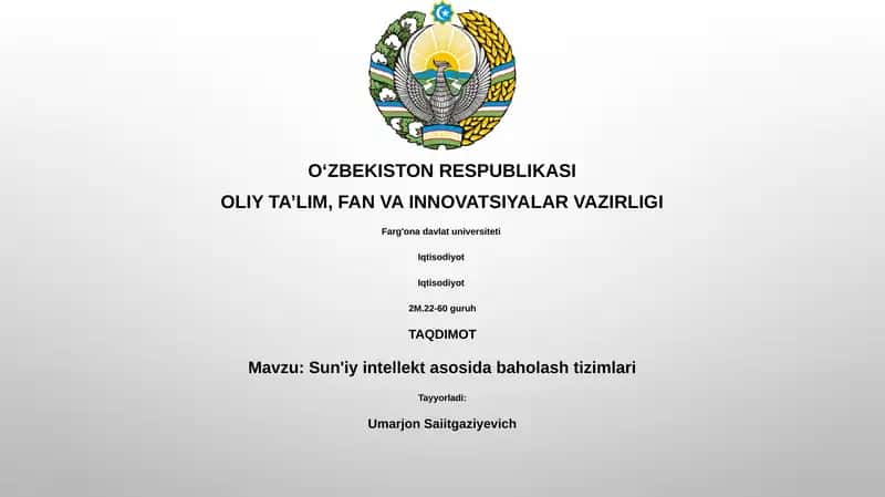 Sun'iy intellekt asosida baholash tizimlari 1