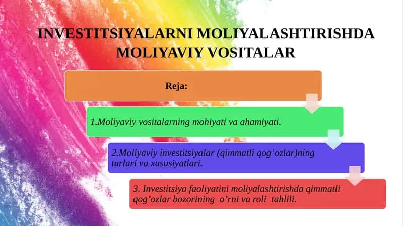 INVESTITSIYALARNI MOLIYALASHTIRISHDA MOLIYAVIY VOSITALAR 1
