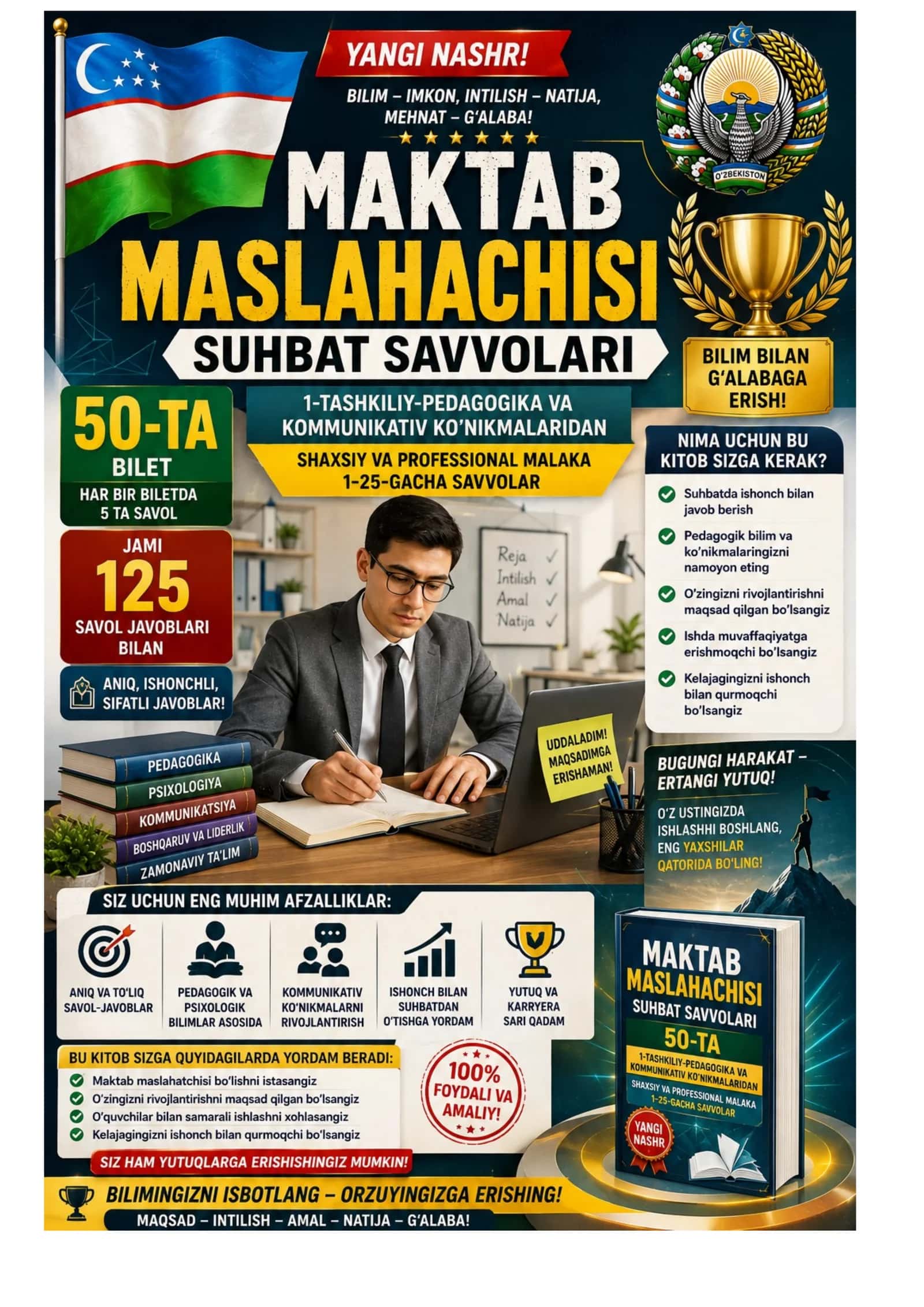 Maktab maslaxatchisi suxbat savollari 200 ta bilet. Jami 1000 ta savol javoblari bilan 1