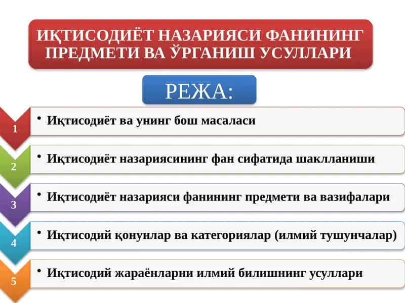 ИҚТИСОДИЁТ НАЗАРИЯСИ ФАНИНИНГ ПРЕДМЕТИ ВА ЎРГАНИШ УСУЛЛАРИ 1