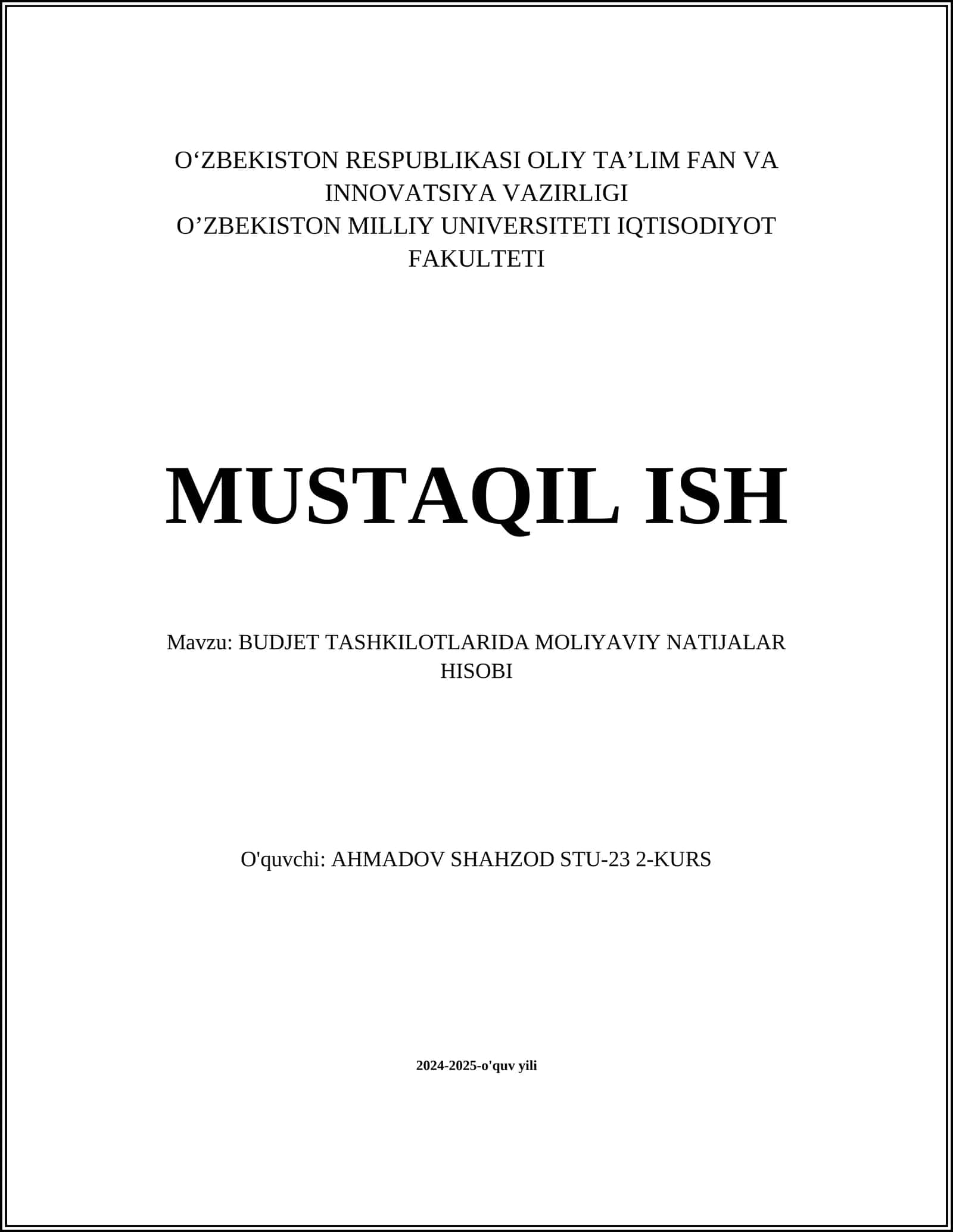BUDJET TASHKILOTLARIDA MOLIYAVIY NATIJALAR HISOBI 1