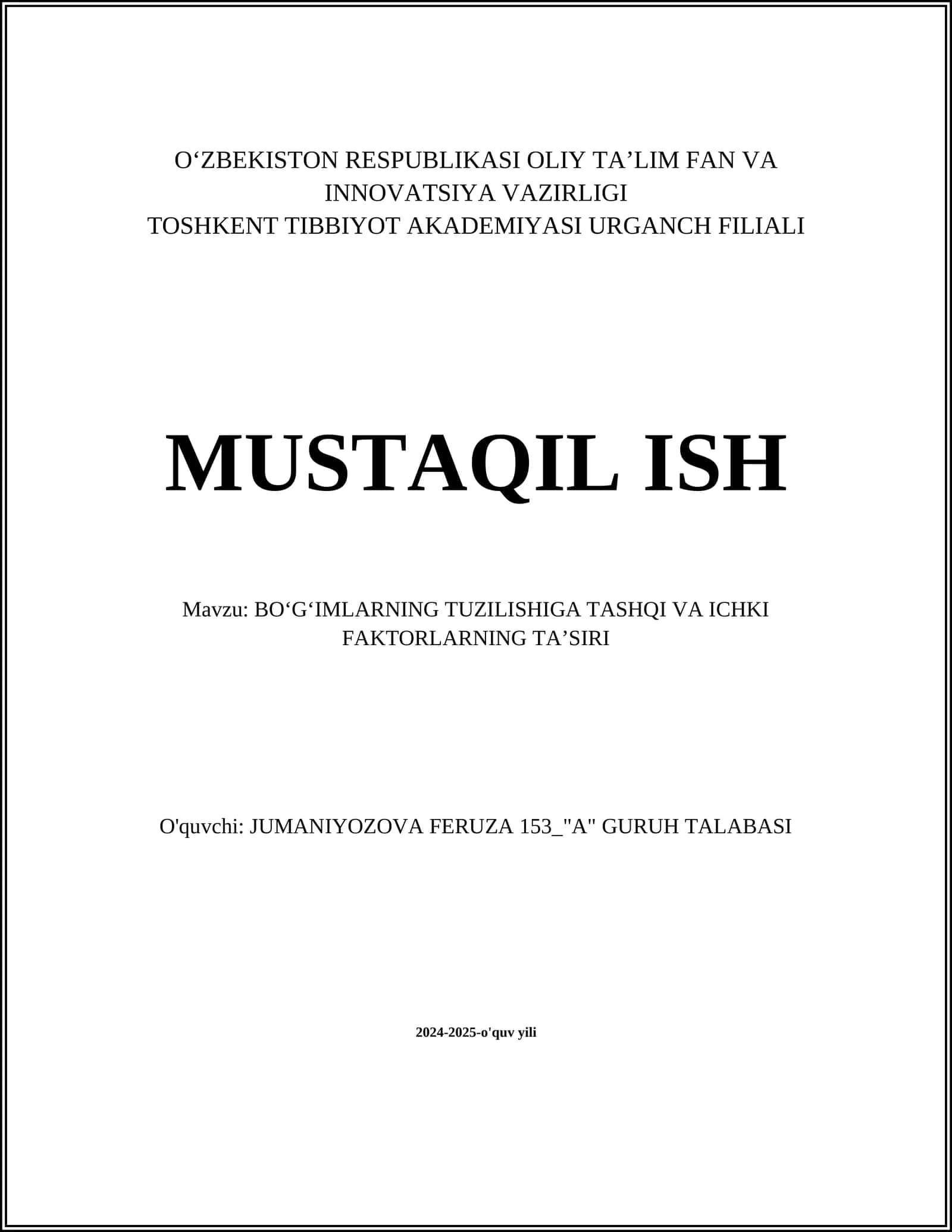 BOʻGʻIMLARNING TUZILISHIGA TASHQI VA ICHKI FAKTORLARNING TAʼSIRI 1
