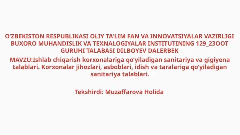 Sanitariya va gigiyena talablari 1