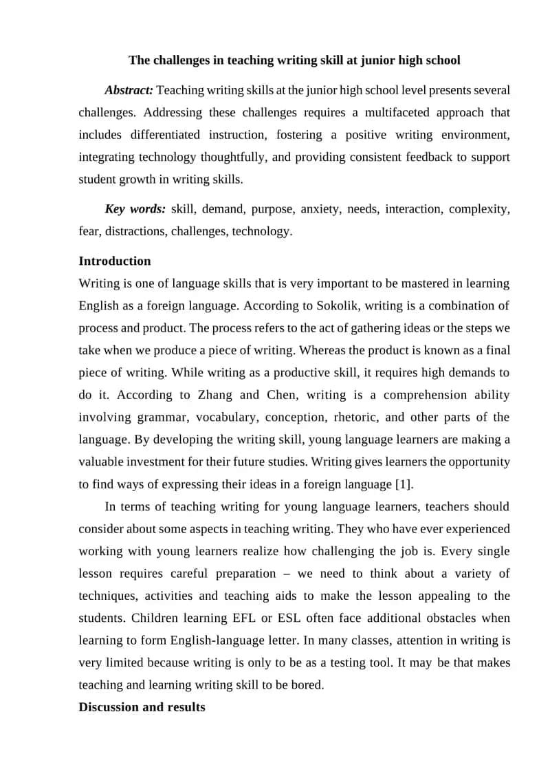 The challenges in teaching writing skill at junior high school 1