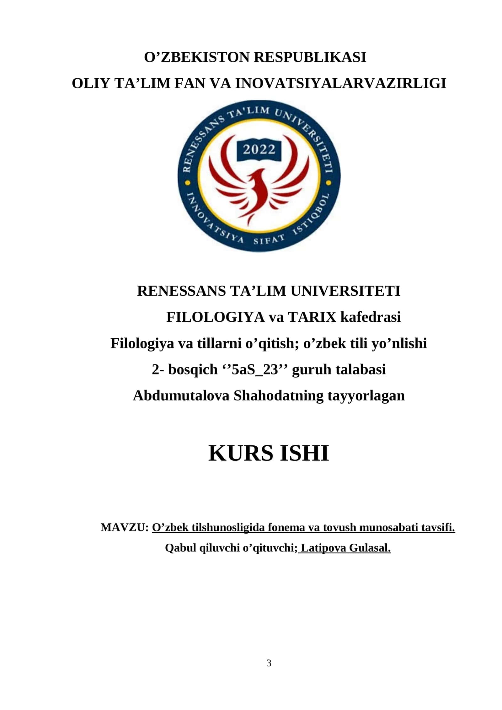 O’zbek tilshunosligida fonema va tovush munosabati tavsifi 1