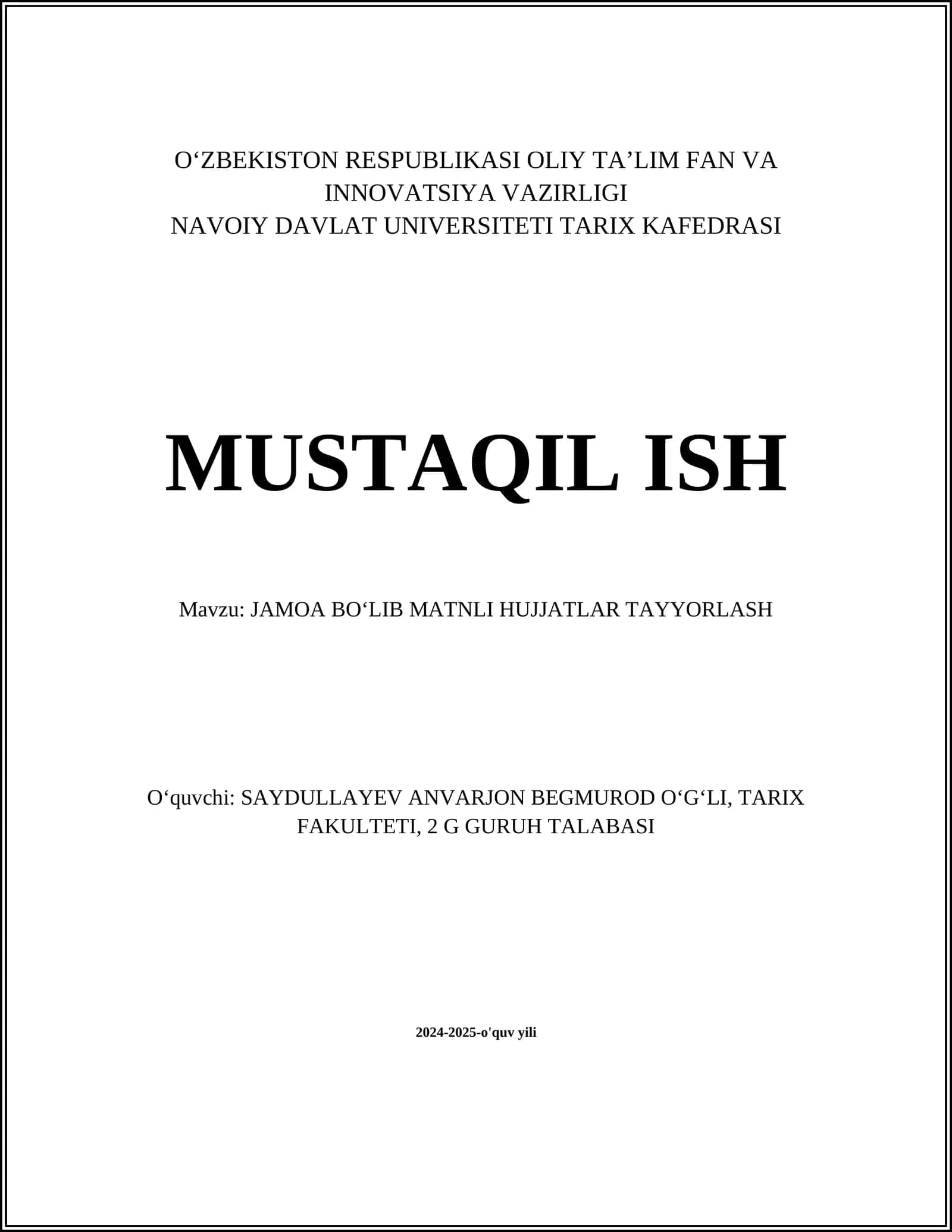 JAMOA BOʻLIB MATNLI HUJJATLAR TAYYORLASH 1
