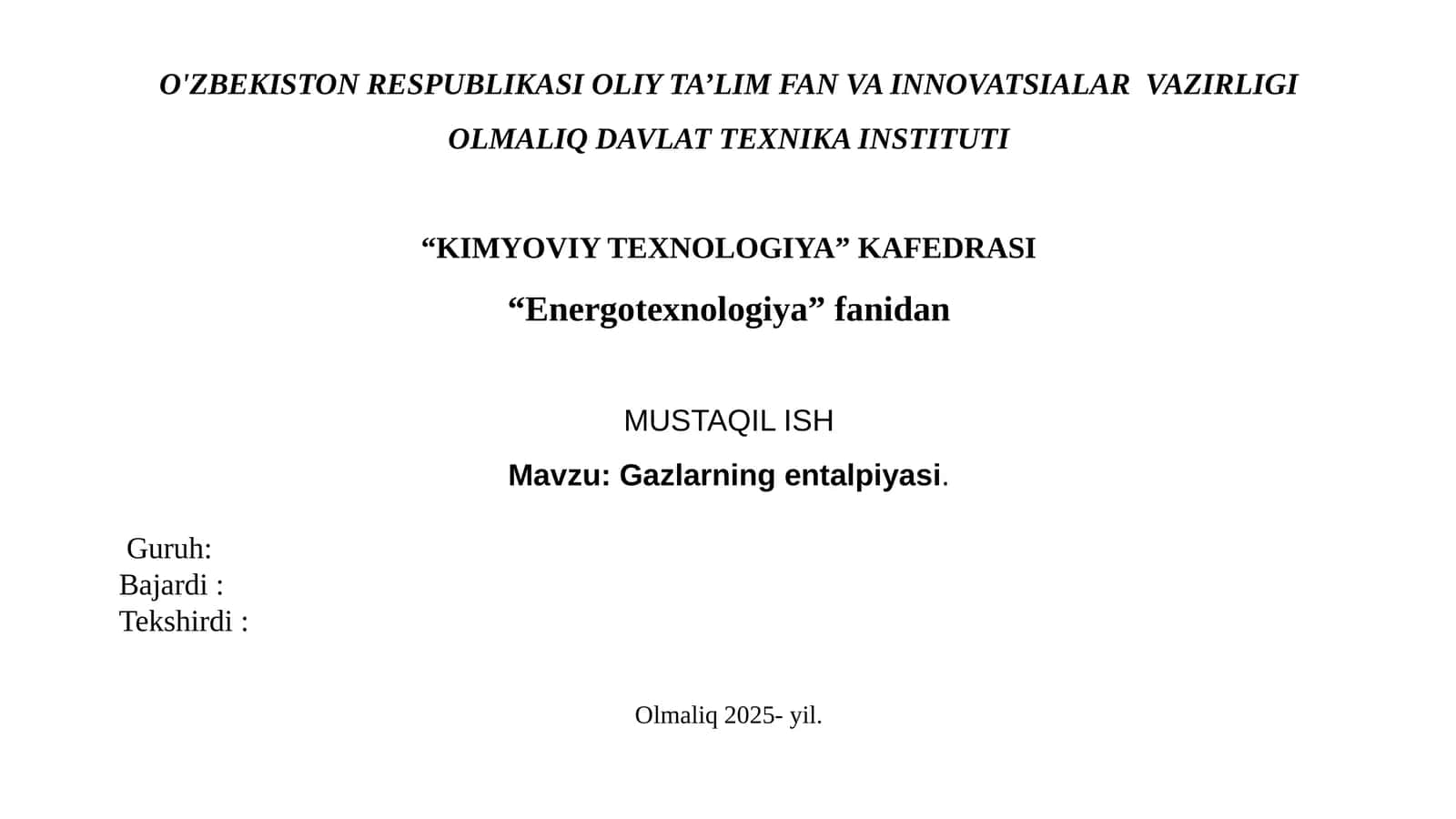 Gazlarning entalpiyasi 1