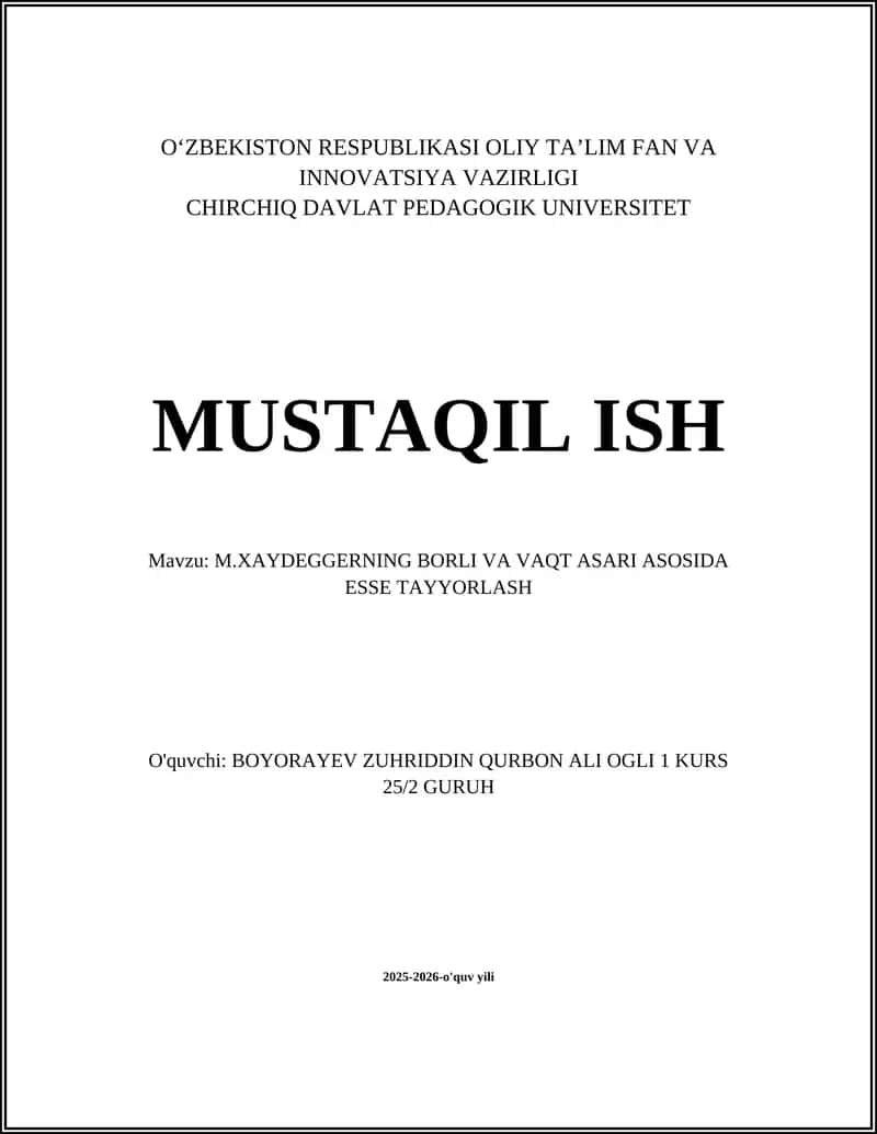 M.XAYDEGGERNING BORLI VA VAQT ASARI ASOSIDA ESSE TAYYORLASH 1