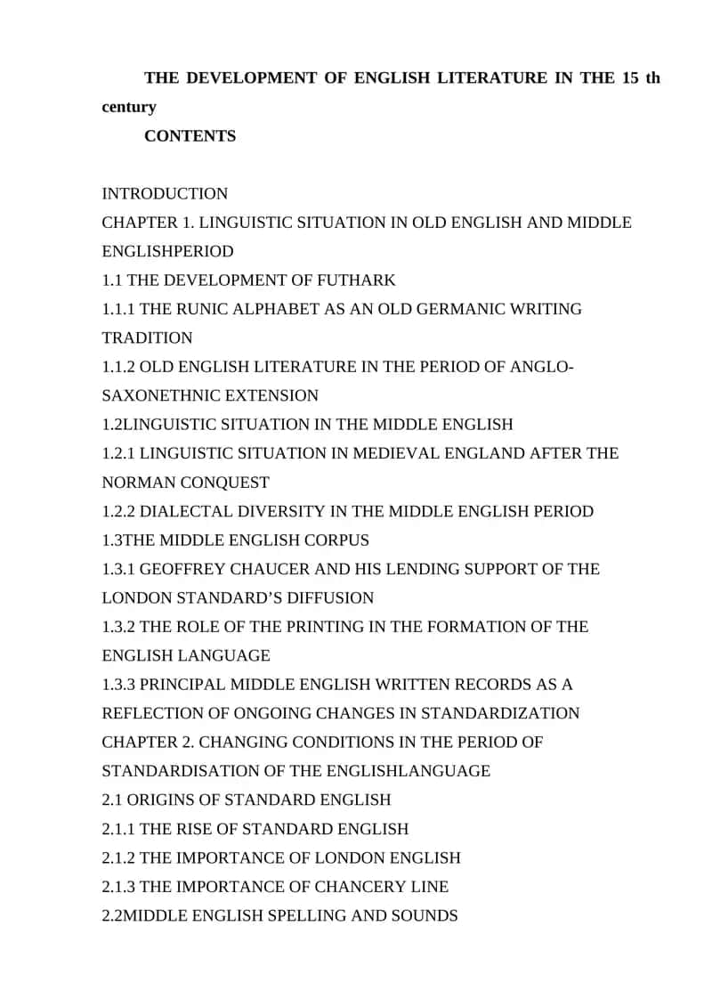 THE DEVELOPMENT OF ENGLISH LITERATURE IN THE 15 th century 1