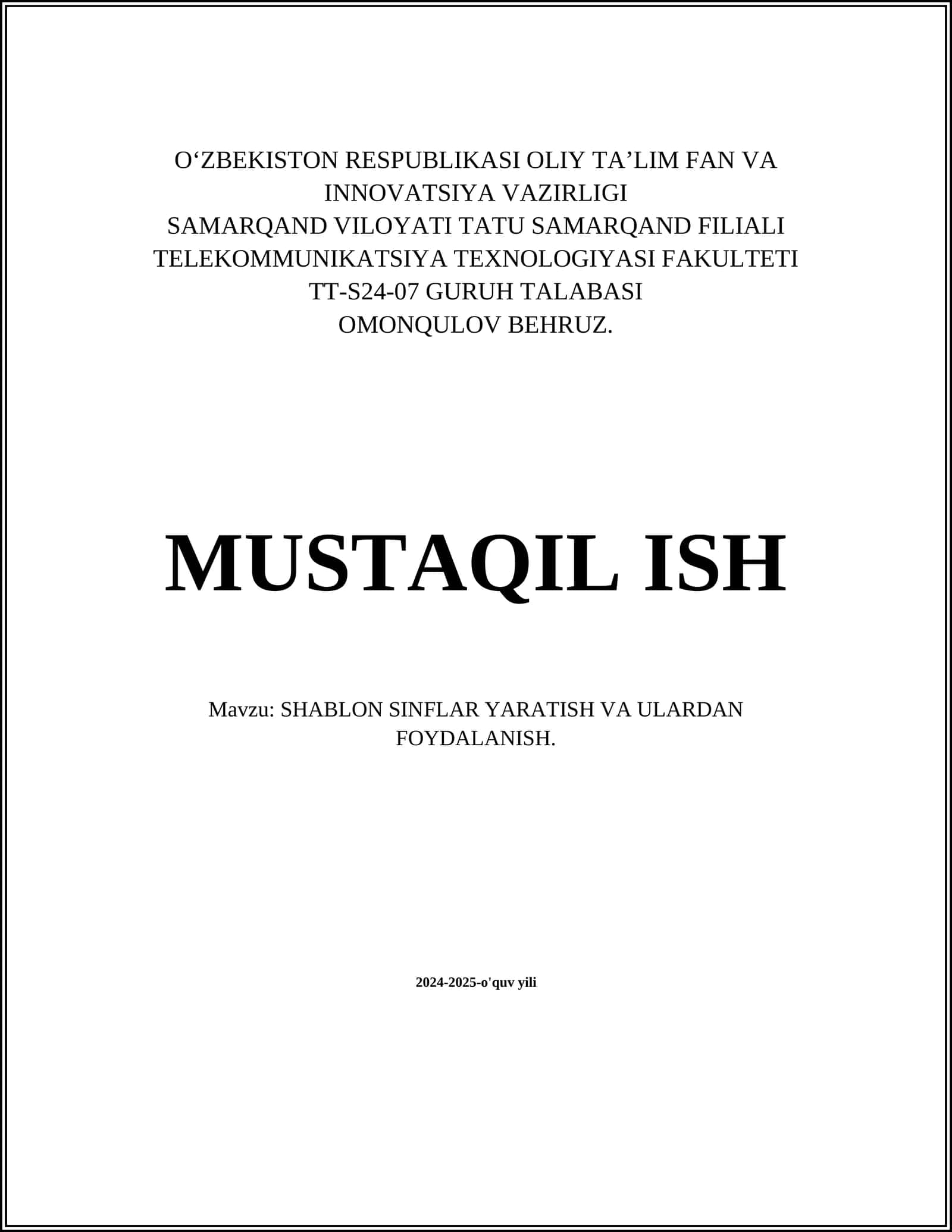 SHABLON SINFLAR YARATISH VA ULARDAN FOYDALANISH 1