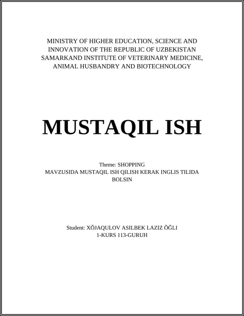 SHOPPING mavzusida mustaqil ish 1