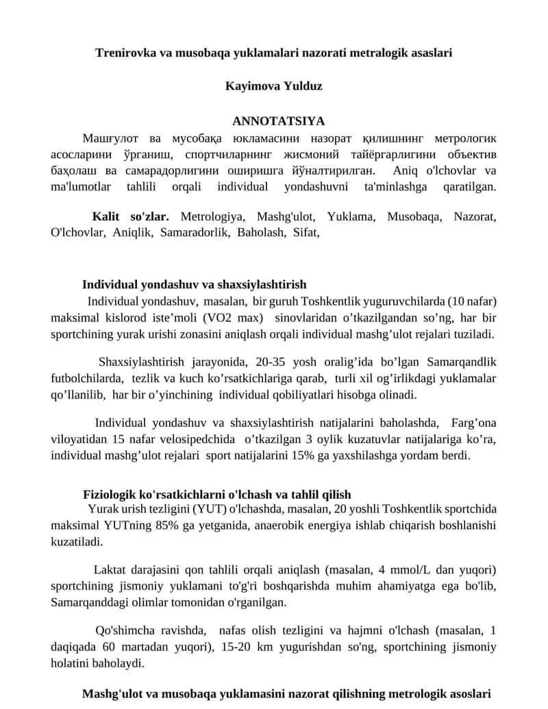 Trenirovka va musobaqa yuklamalari nazorati metralogik asaslari 1