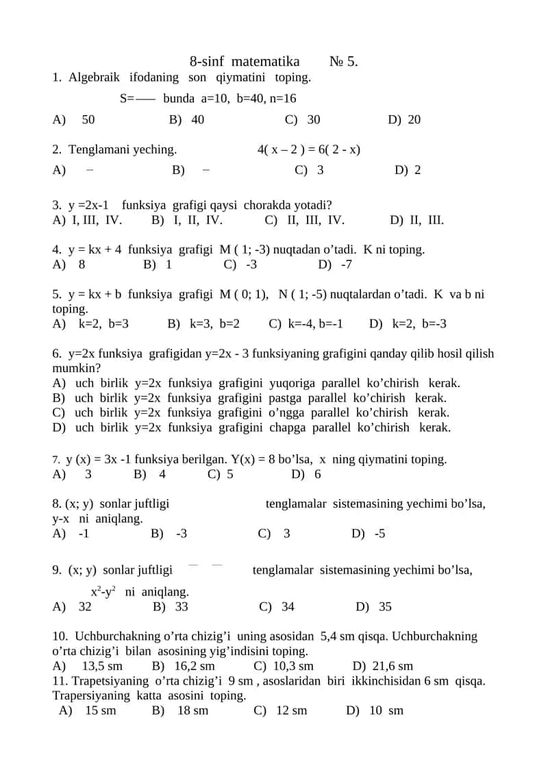 8-sinf matematika № 5 1