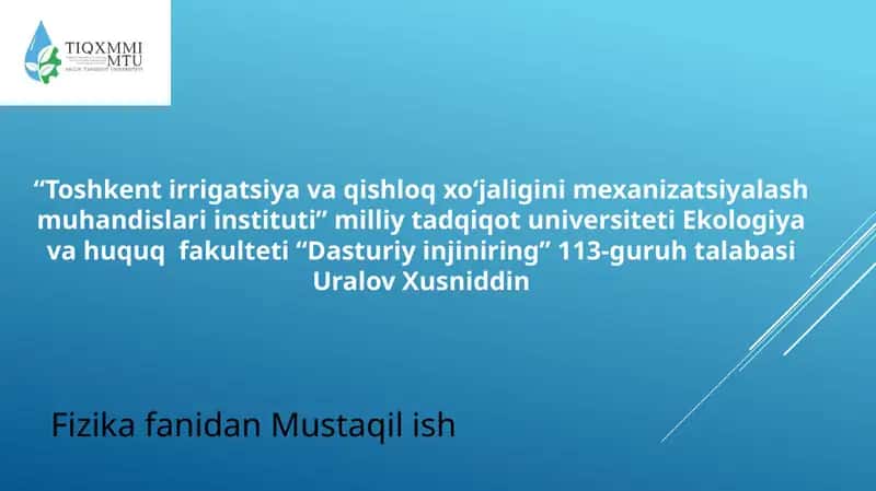 Toshkent irrigatsiya va qishloq xo‘jaligini mexanizatsiyalash muhandislari instituti 1