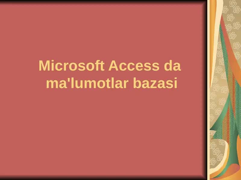 Microsoft Access dama'lumotlar bazasi 1