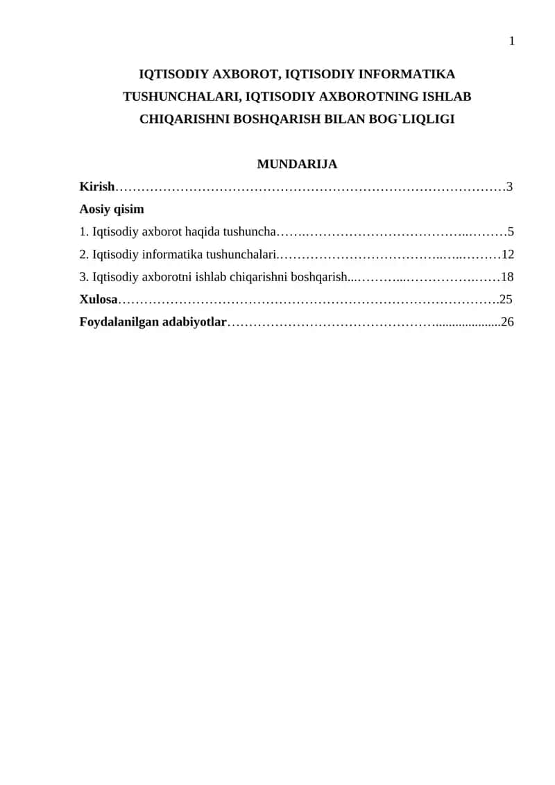 Iqtisodiy axborot, iqtisodiy informatika tushunchalari, iqtisodiy axborotning ishlab chiqarishni boshqarish bilan bog`liqligi 1