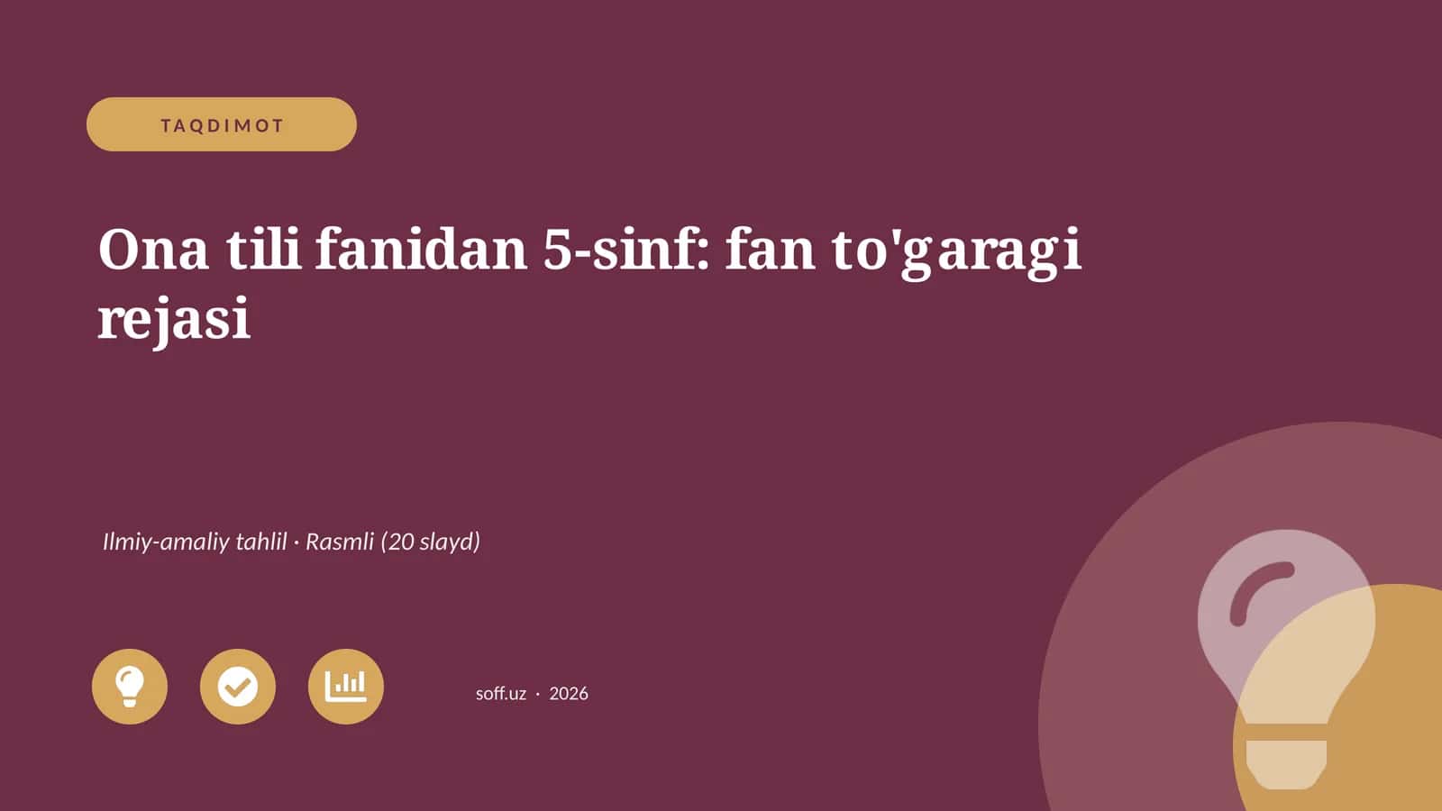 Ona tili fanidan 5-sinf: fan to'garagi rejasi 1
