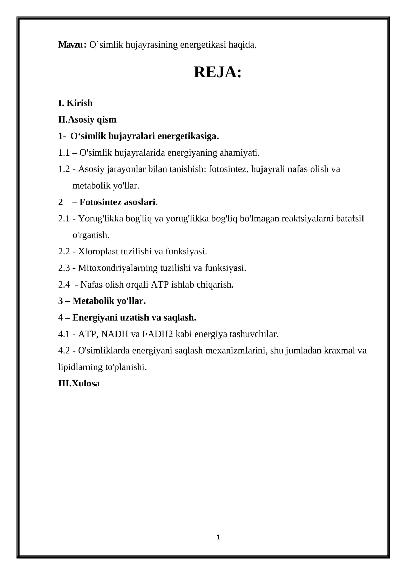 O’simlik hujayrasining energetikasi haqida 1
